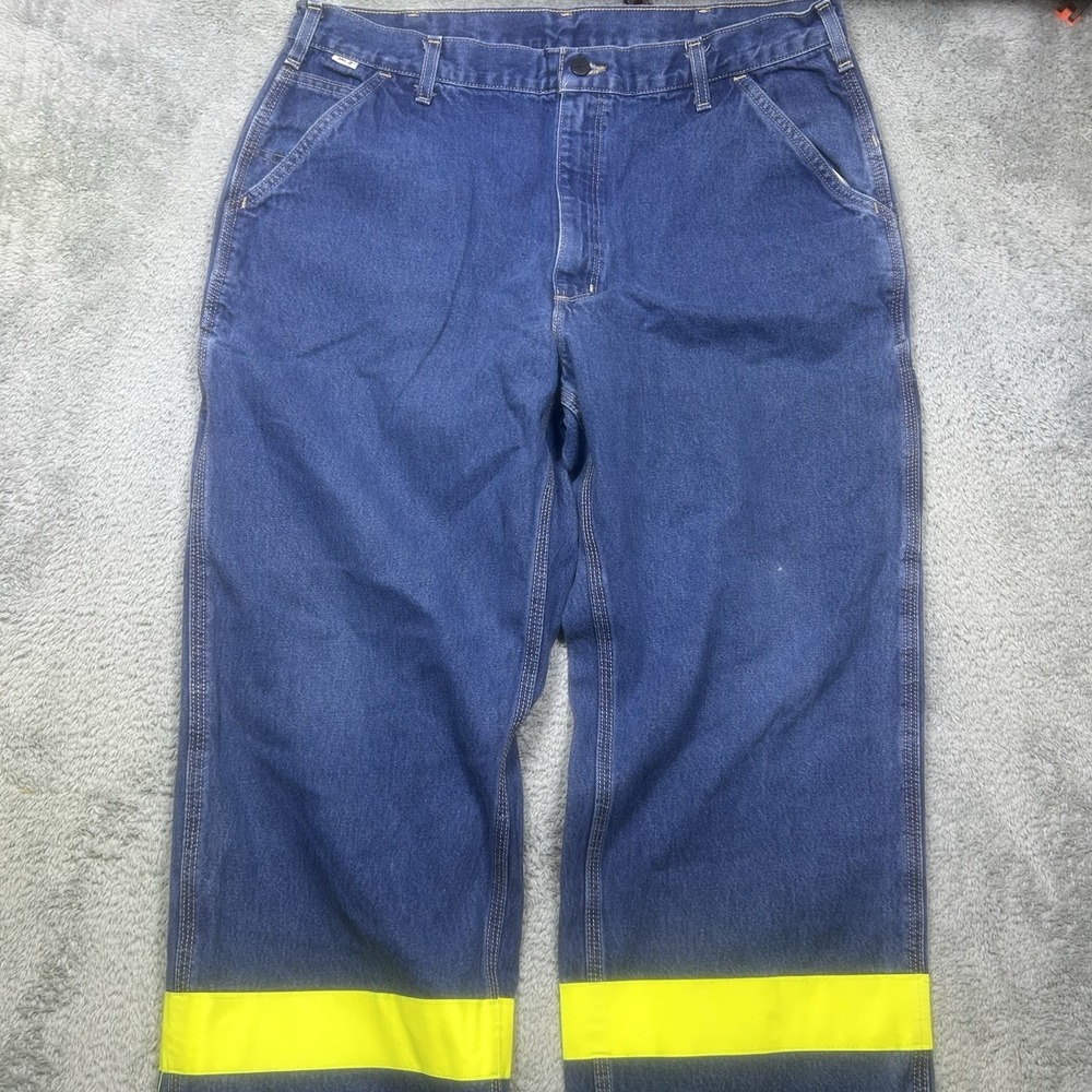 Carhartt FR Jeans Men's 38x34 Dungaree Fit Blue Work Safety Visibility FRB13 - Picture 3 of 16